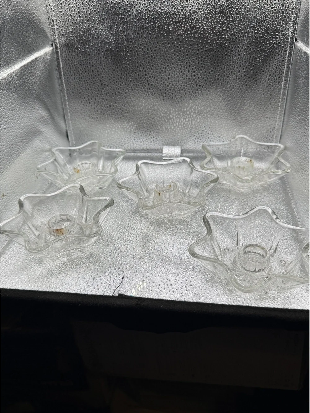 Set of 5 Clear Glass Star-Shaped Candle Holders